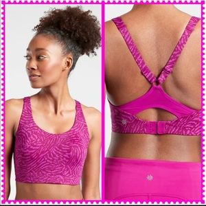Athleta Advance Printed Bra Fiji Magnolia Purple Pink Sz 34DD NWT